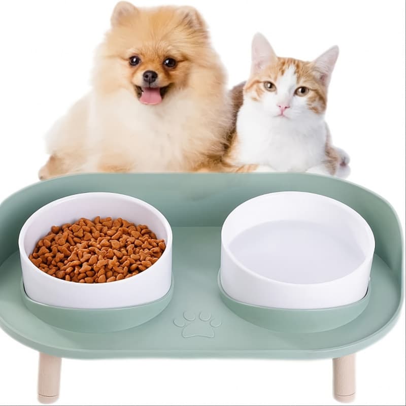 2026 New Cross-border Ergonomic Pet Double Bowl Feeder Anti-slip Neck Protector