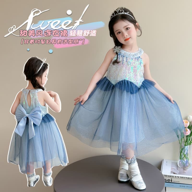 Girls Summer Dress 2025 New Style Children's Fashionable Elsa Princess Dress Little Girl Sleeveless Gown Tulle Skirt