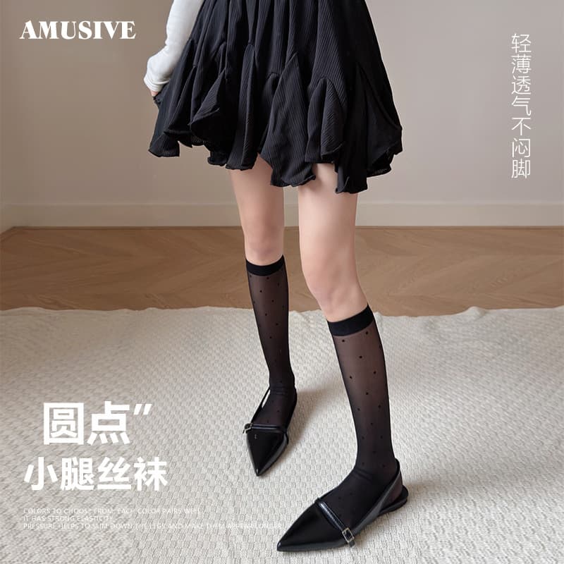 AMUSIVE Ultra-Thin JK Milk White Knee-High Socks for Women Summer Sheer Black Japanese Lolita Sweet White Silk Stockings