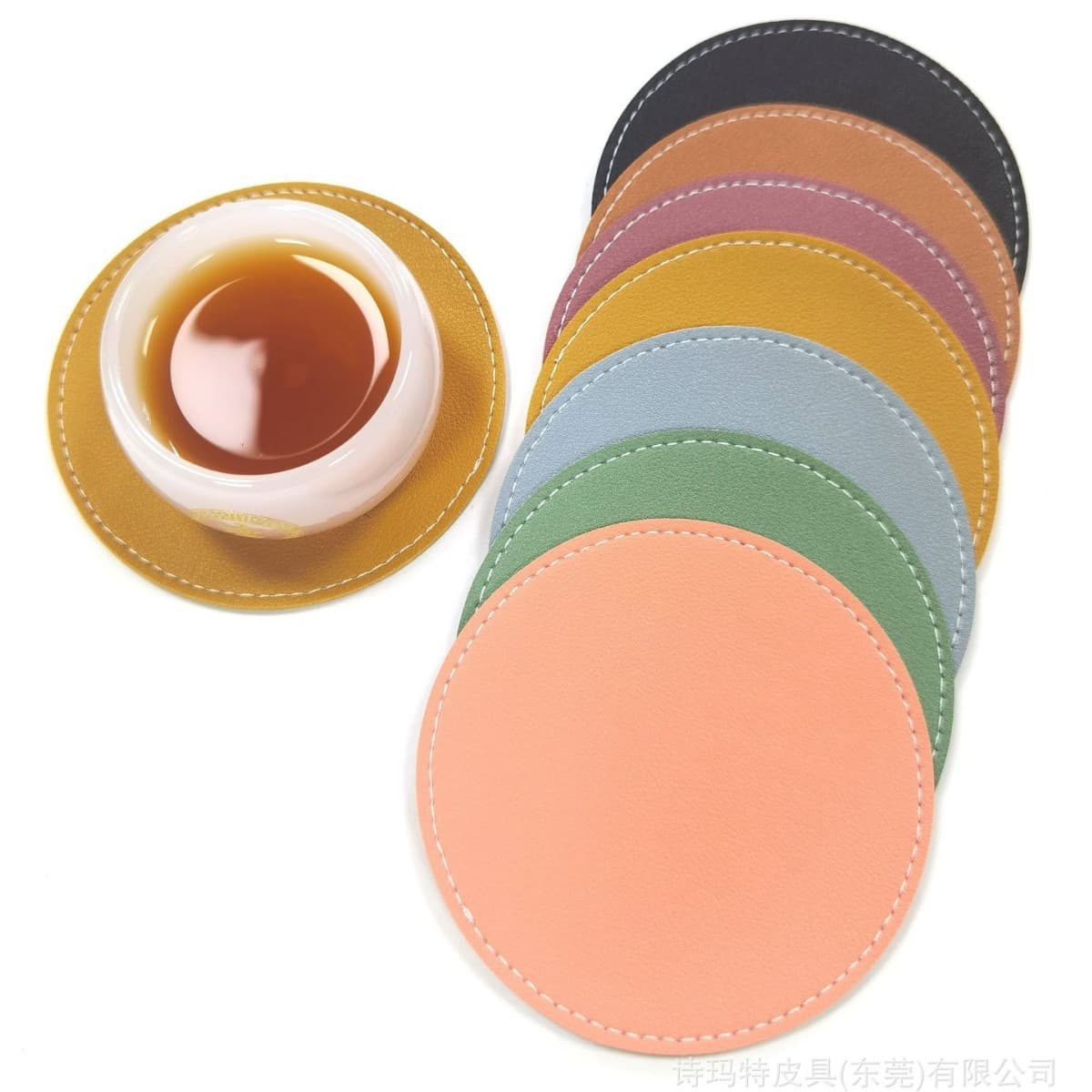 Hot Selling Leather Heat Insulation Coaster Round Solid Color Coaster Anti-Slip Waterproof Wash-Free Oil-Resistant Cup Heat Pad Household Item