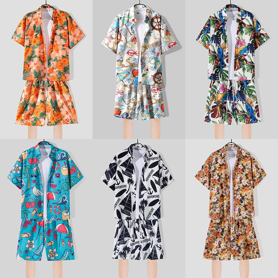 Men's Summer Beach Set, Sanya Seaside Vacation Two-Piece, Hawaiian Travel Outfit for Men and Couples