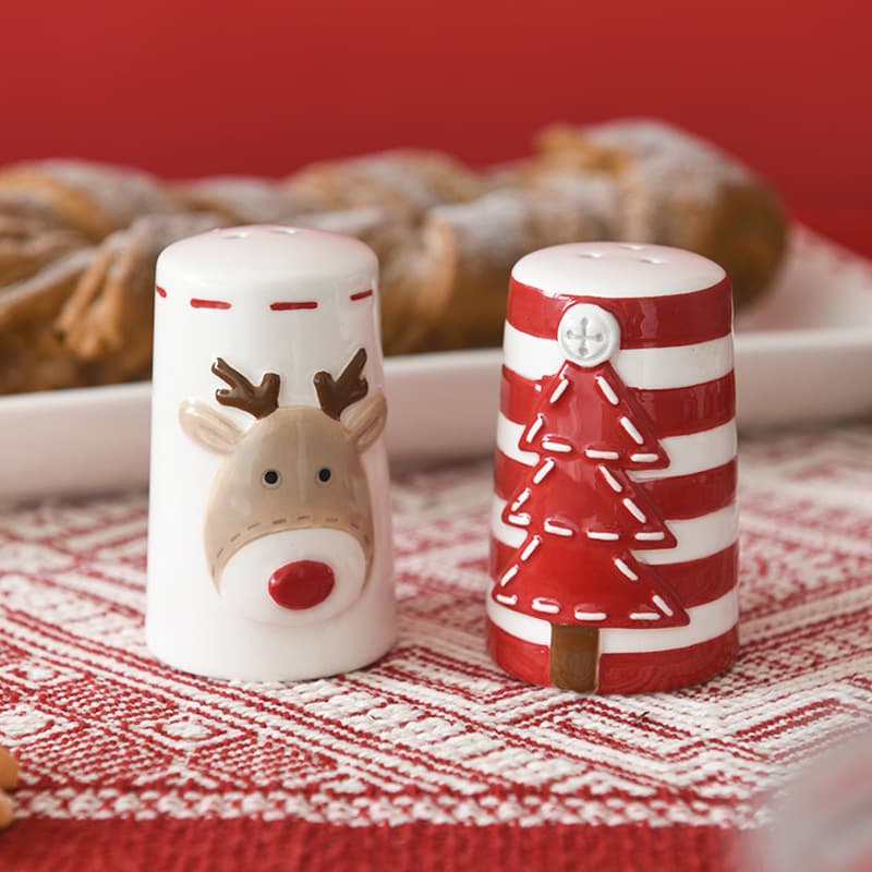 Nordic Stitched Santa Claus Ceramic Salt and Pepper Shakers, Creative Embossed Pepper Mill, High Aesthetics Practical Seasoning Bottle