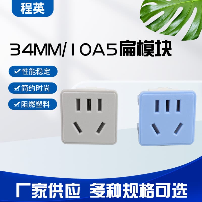 34*34MM 10A 5-Flat Module, Five-Hole Flat Plug Socket Module, Power Socket Accessories