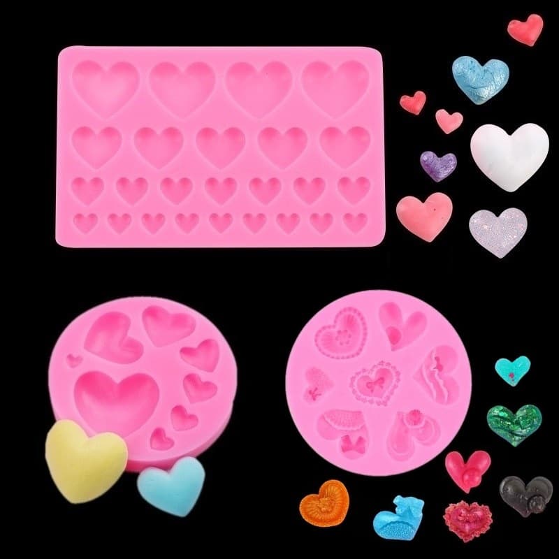 DIY Love Heart Resin Mold Chocolate Fondant Cake Sugar Heart Decoration Baking Pastry Silicone Mold