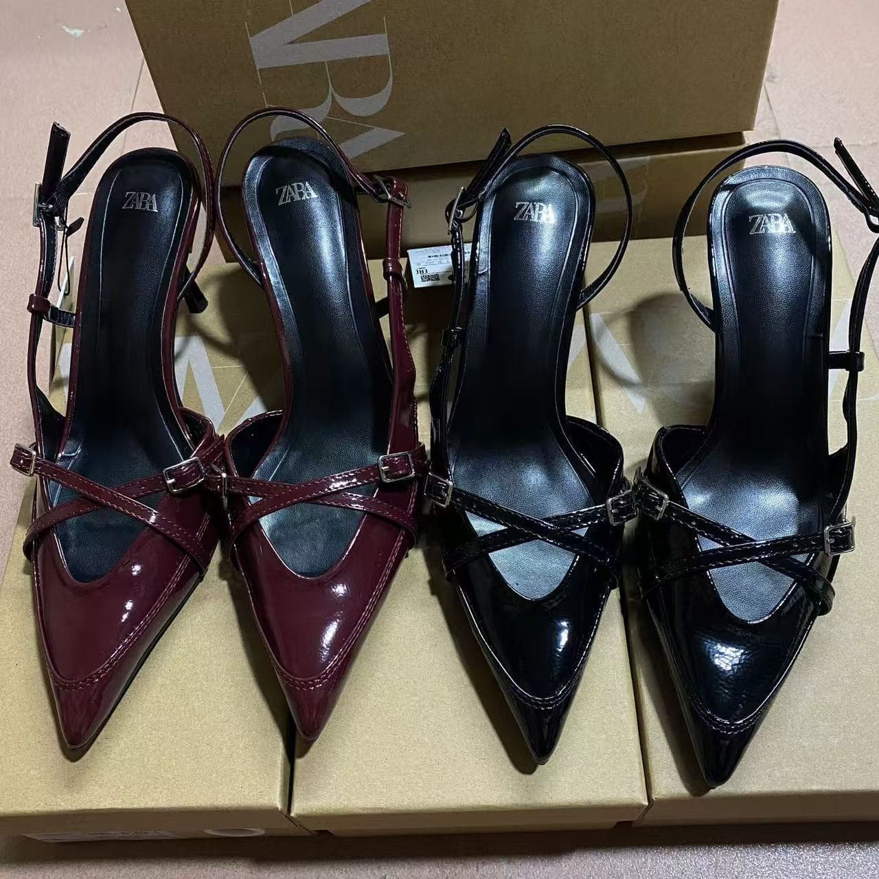 ZA Manufacturer 2024 Summer Export Cross Strap Pointed Heel Sandals British Style Mule Women's Shoes
