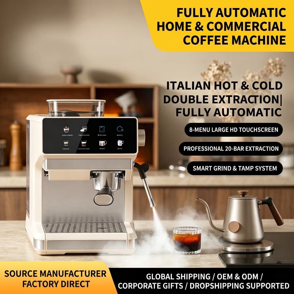New Automatic Slide Rail Coffee Machine, Italian Hot and Cold Dual Extraction Grind and Brew Multifunctional All-in-One Machine OEM Cross-Border
