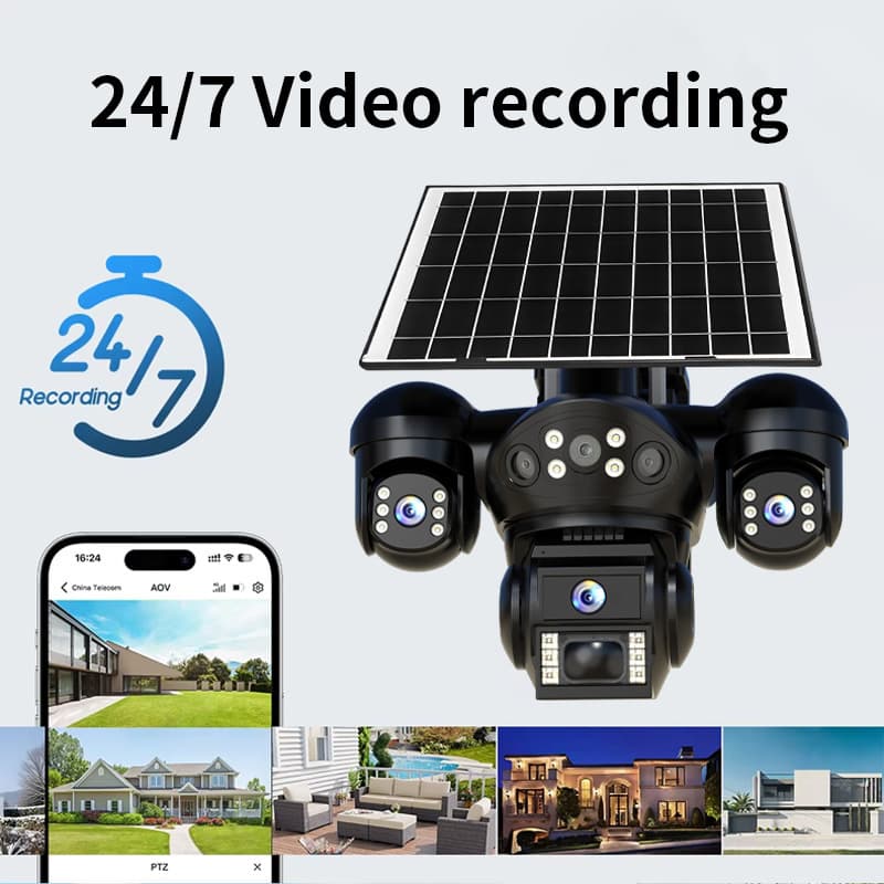 Solar Camera Outdoor Solar AOV Surveillance Camera No Plug-in Multi-View All-Around Camera