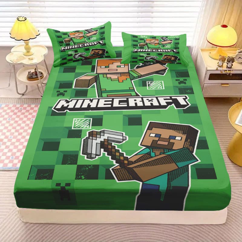 TEMU Minecraft Series 6-Piece Bed Sheet Set Brushed Fully Enclosed Bed Cover Bed Skirt 3-Piece Set JIT Available