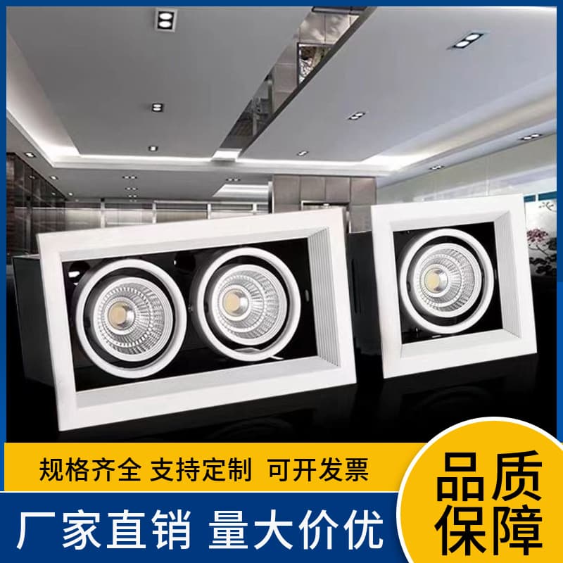 LED Grille Spotlight, Recessed Double-Head COB Downlight, Super Bright Square COB Spotlight for Mall Showroom Home Use, No