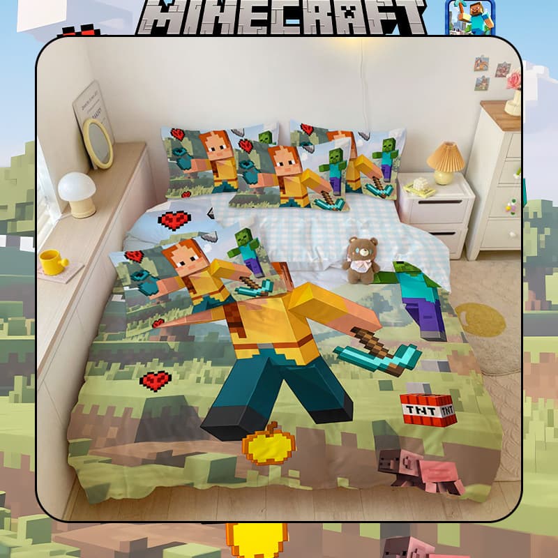 Minecraft Game Cotton Four-Piece Set Cartoon Steve Three-Piece Set Student Dormitory Home Bedroom Bed Cover