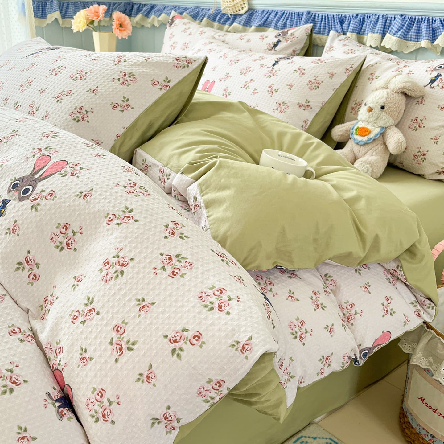 Disney Cartoon Pure Cotton 4-Piece Set, Waffle Pattern, Jacquard Sheets, Fitted Sheets, Duvet Covers, Dormitory Cartoon Pure Cotton 3-Piece Set