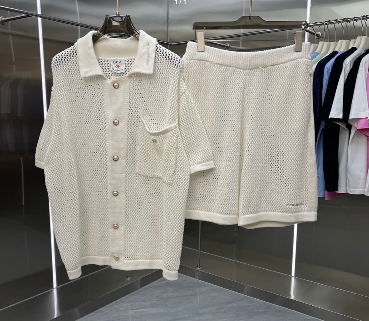 High-fit Casabl knitted sweater short-sleeve jacquard cardigan polo shirt couple shorts set