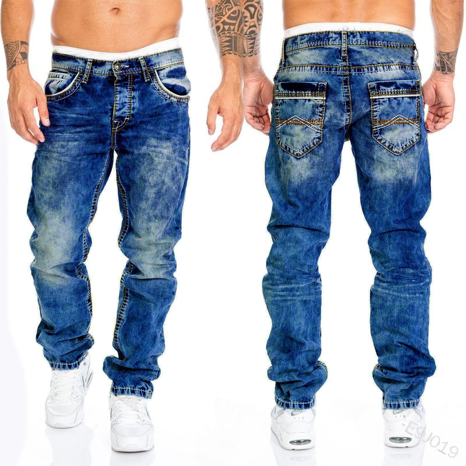 Cross-Border Supply of New European and American Style Jeans, Casual Visible-Stitch Long Pants, Straight-Leg Men's Pants, Hip-Hop Jeans