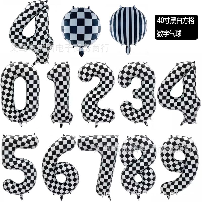 New product 40-inch American version black and white checkered number aluminum film balloon large number black and white checkered balloon birthday decoration