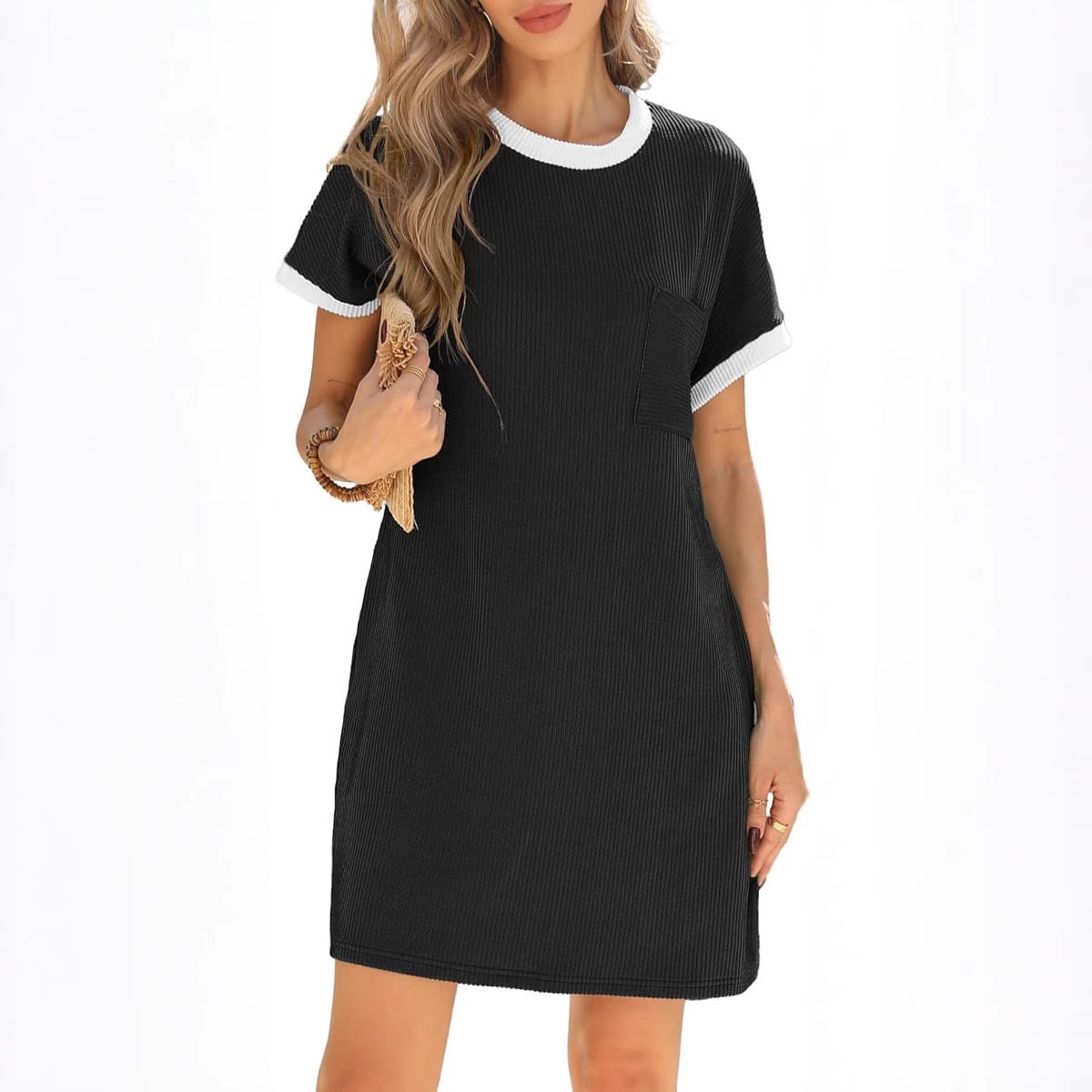 2025 New Women's Casual Dress Round Neck Straight Shirt Summer Dress for Amazon