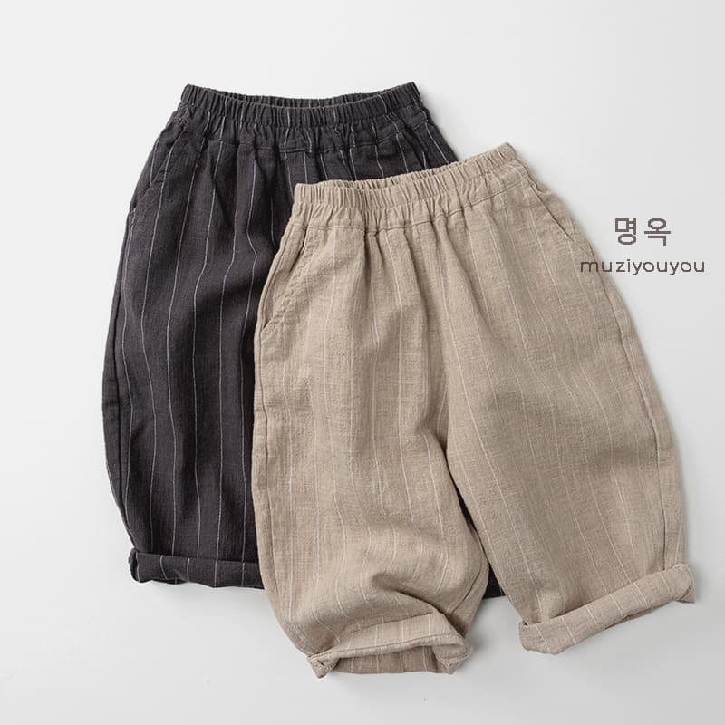 Children's Linen Cotton Vertical Striped Pants 2026 Spring Style Unisex Kids' Forest Style Korean Version Personalized Casual Pants Baby Children's Fashion