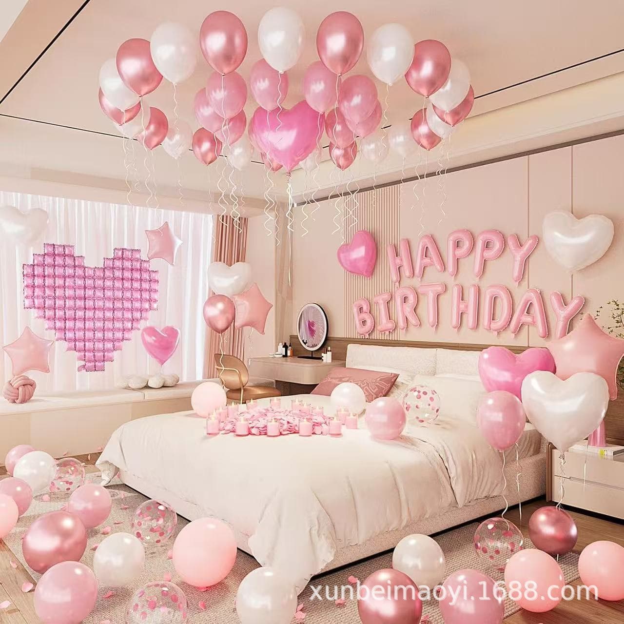 Princess Pink Birthday Balloon Decoration Set Heart-shaped Wedding Baby Birthday Confession Party Scene Decoration