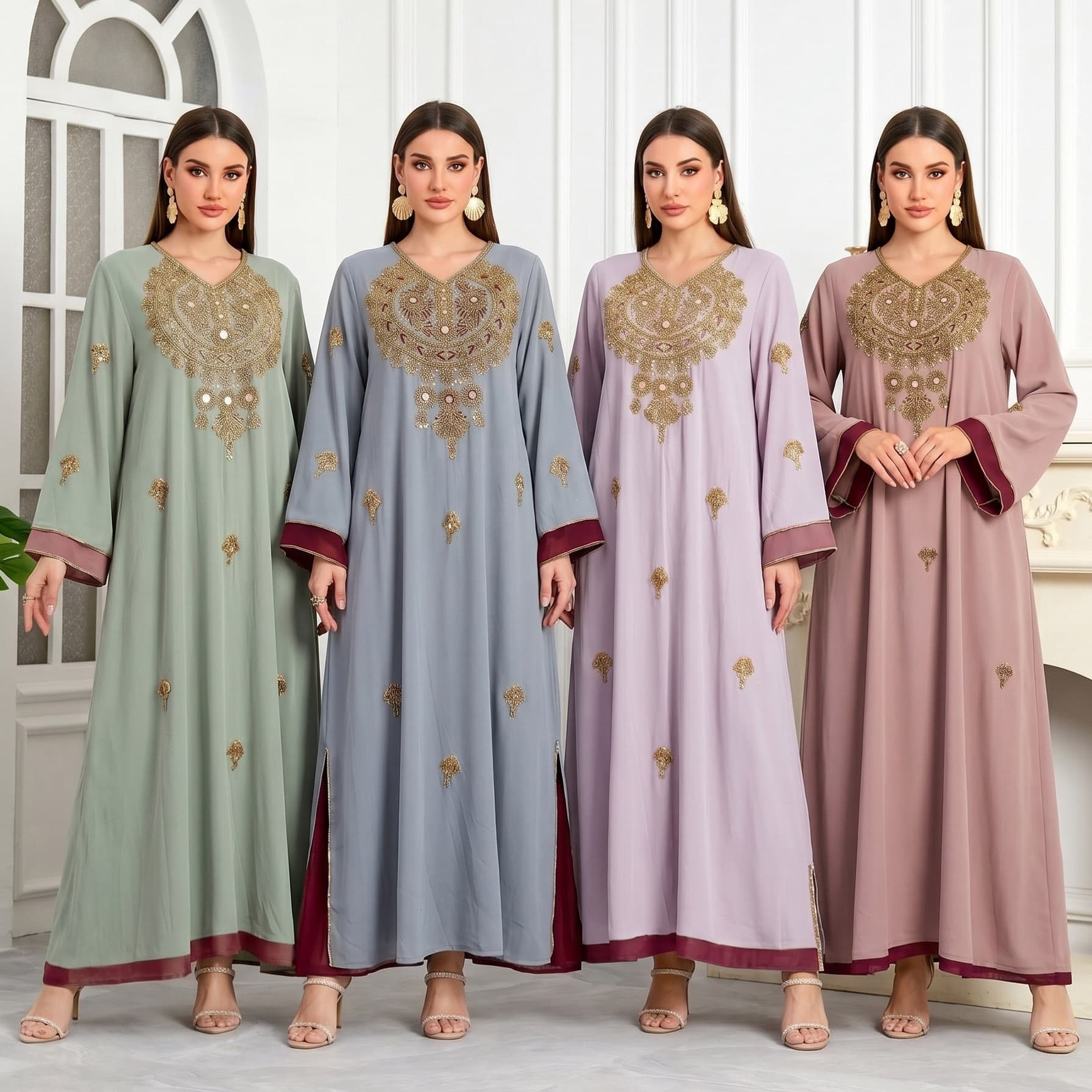 KL25039 New Women's Round Neck Beaded Applique Dress Loose Cross-border Wholesale Sequin Dress