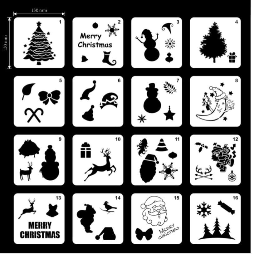 16-Piece Santa Claus Hollow Painting Templates Christmas Gift Stencils Customizable Logo Painting