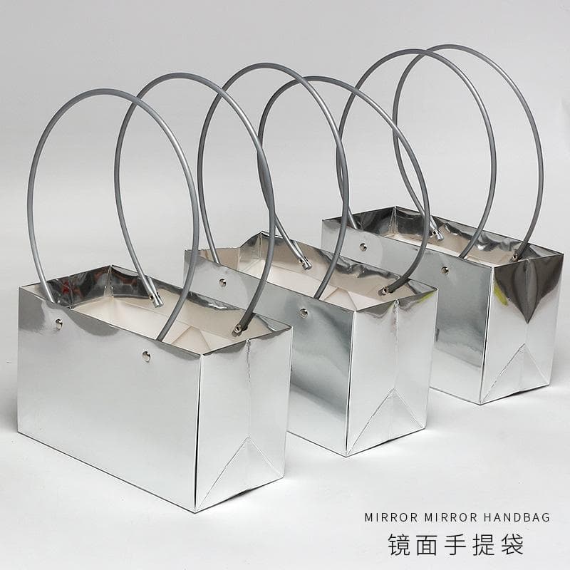 New style mirror silver flower packaging handbag wholesale bouquet packaging material rectangular kraft paper gift bag