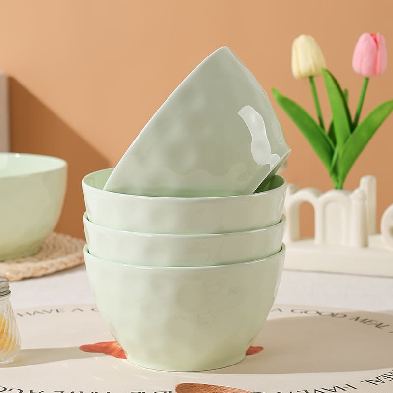 High-end cream stone pattern bowl and dish set soup bowl rice bowl tableware set underglaze color ceramic bowl household noodle bowl