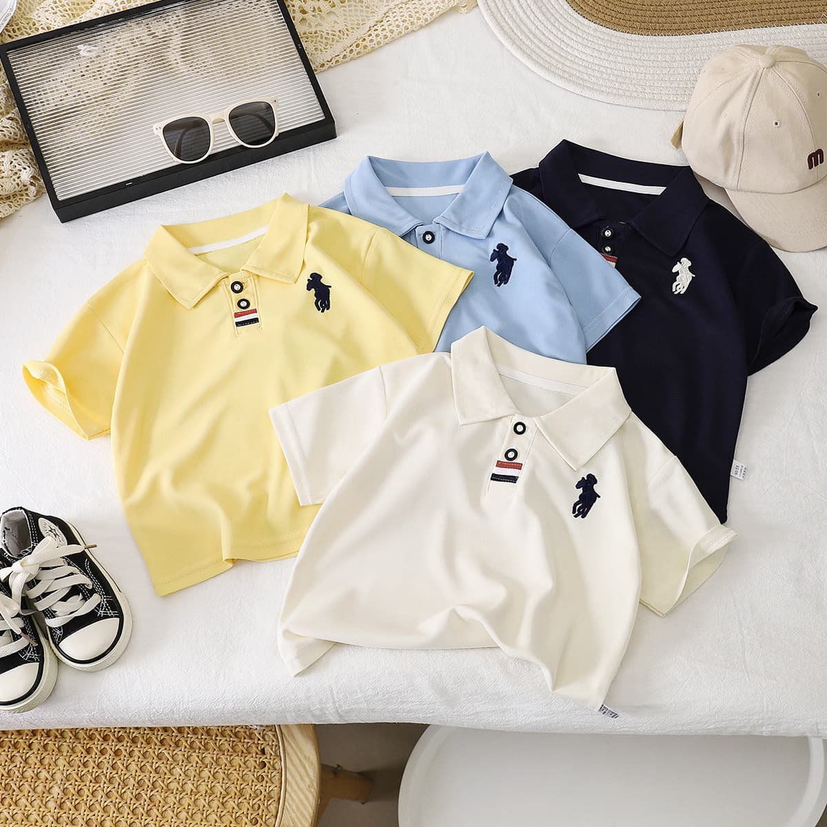 Boys' Polo Shirt Summer New Embroidery Baby Casual Turn-Down Collar Children's Short Sleeve T-Shirt 2025 Summer Children's Clothing Wholesale