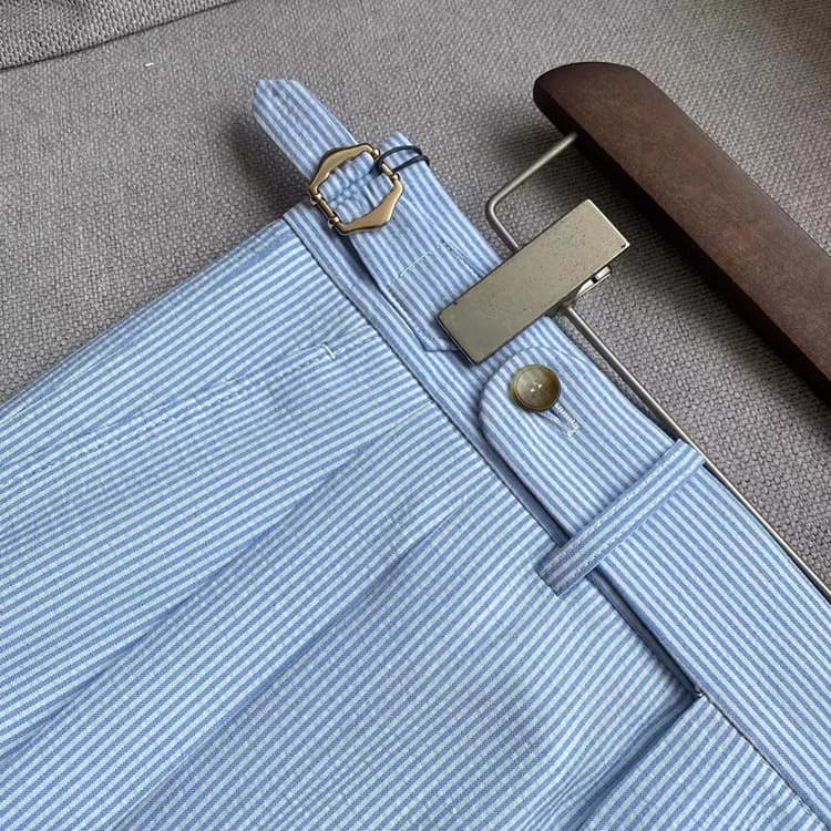 Striped Trousers Men's Spring and Summer Italian Seersucker High-Waisted Casual Trousers Paris Button Business Suit Trousers Quick-Drying