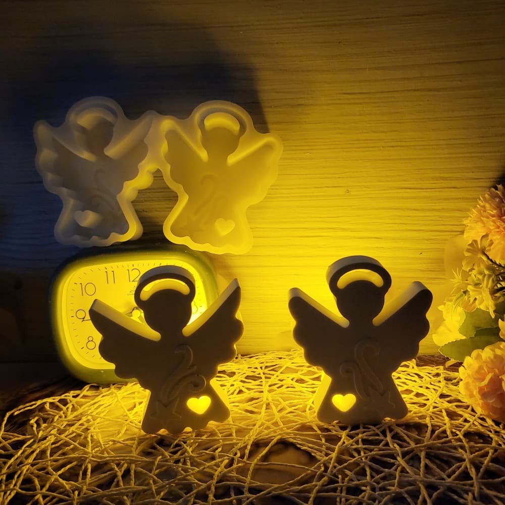 S0852 Pair of Halo Angels Desktop Decoration Cement Plaster Mold DIY Silicone Mold