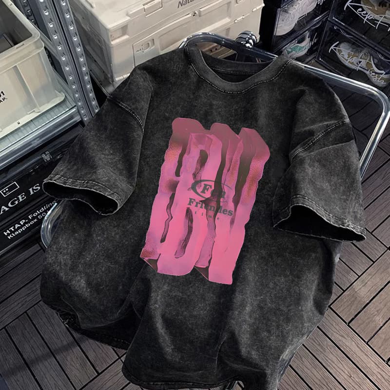 American High Street Fashion Short Sleeve T-Shirt Men's Summer Vintage Casual Washed Distressed Half Sleeve Niche Cool Tee
