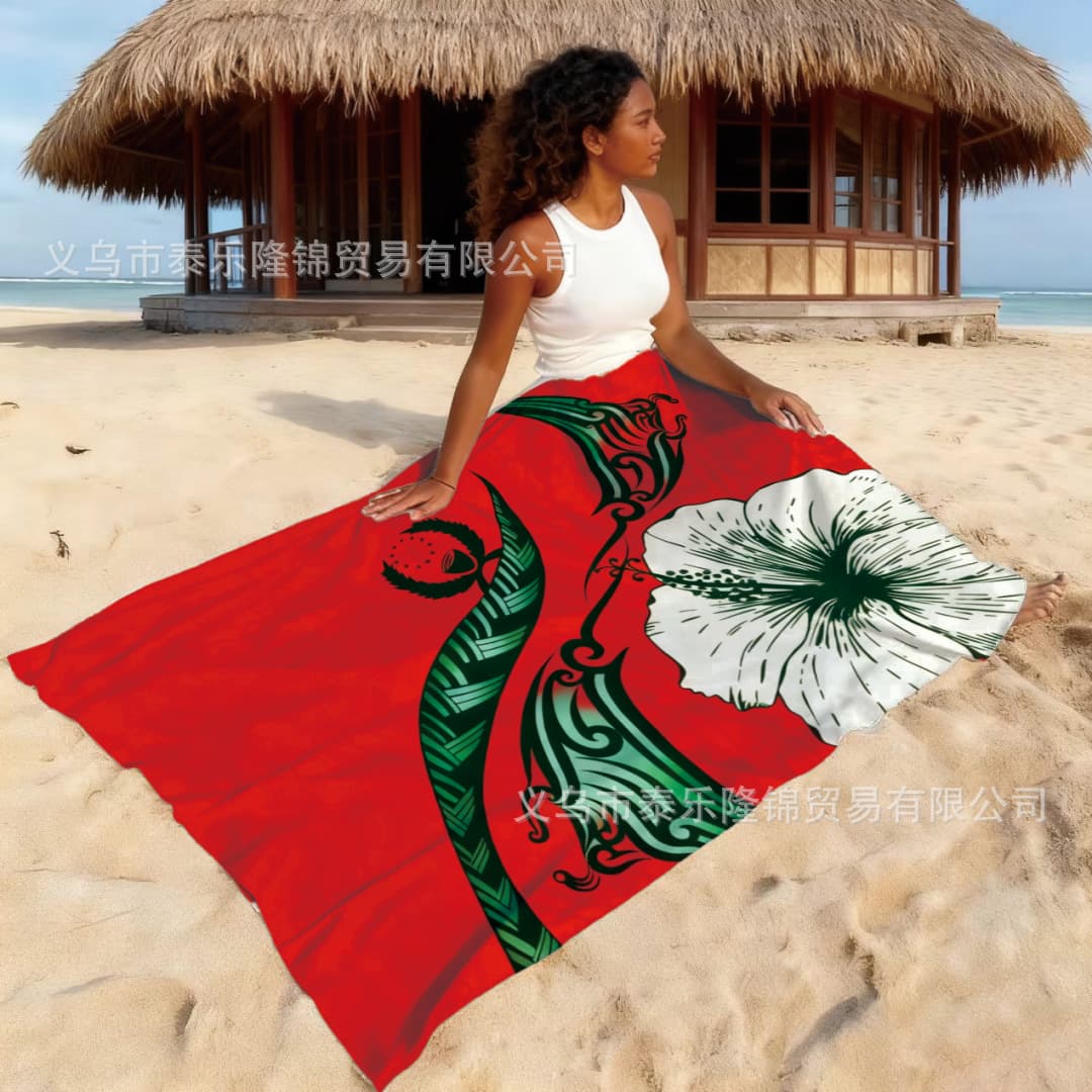 Factory Direct Sale South Pacific Islands Style Hibiscus Print Half Sulu Fiji Beach Wrap Skirt