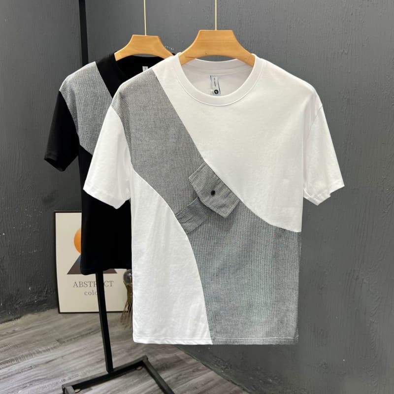 Color-blocked Men's Short Sleeve T-Shirt with Rogue Design, Summer 2026 New Arrival