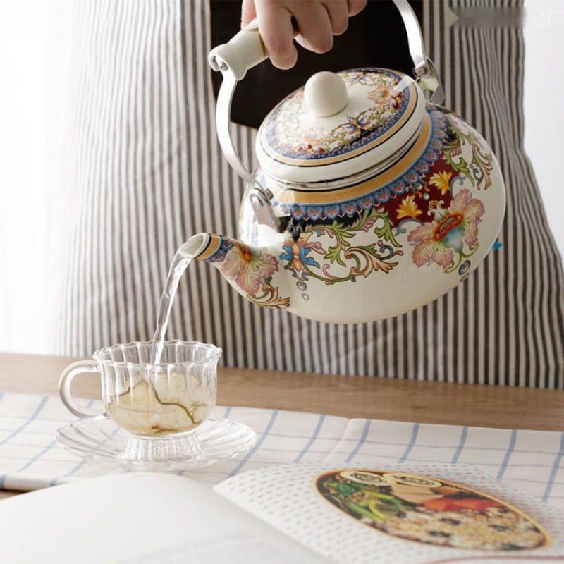 Thickened Enamel Teapot Cold Water Kettle Boiling Kettle Hot Water Kettle Milk Tea Pot Induction Cooker Glazed Color