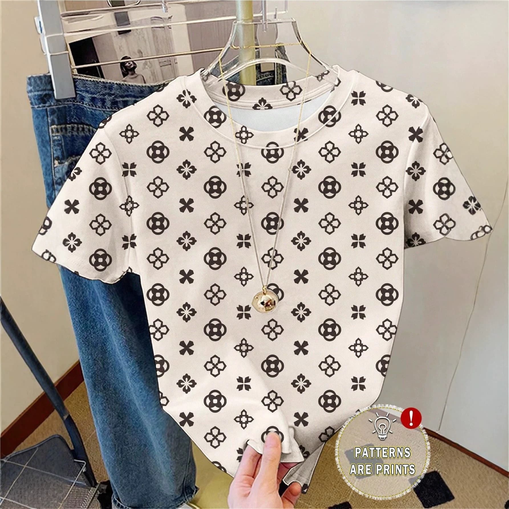 American Retro Street Trend Vintage Floral Full Print T-Shirt Summer New Slimming Short-Sleeved Unisex Ins Fashion Top