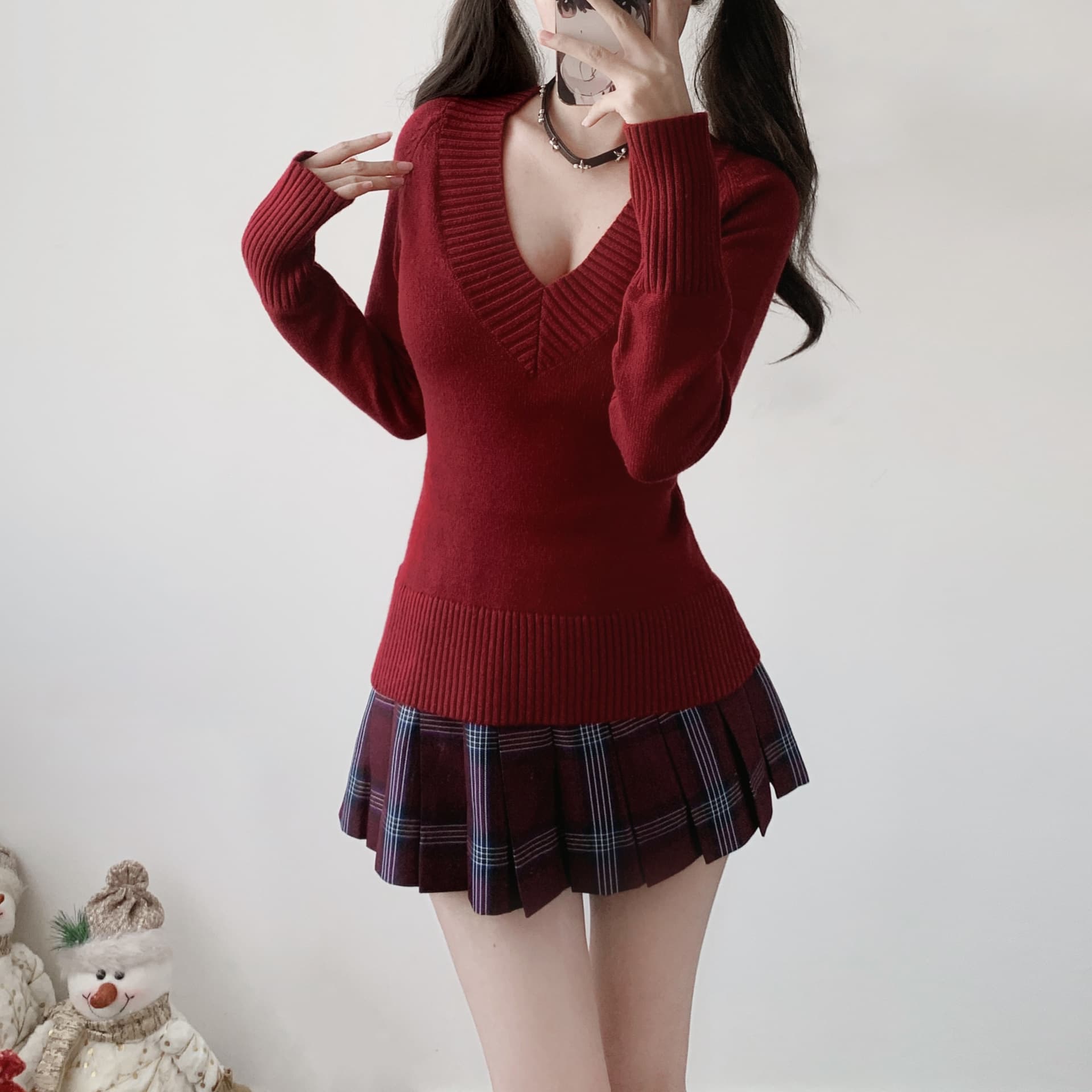 Original JK Waist-Cinching Pullover Sweater, Solid Color Japanese Uniform School Style Long-Sleeve Knitwear, Autumn/Winter Women's