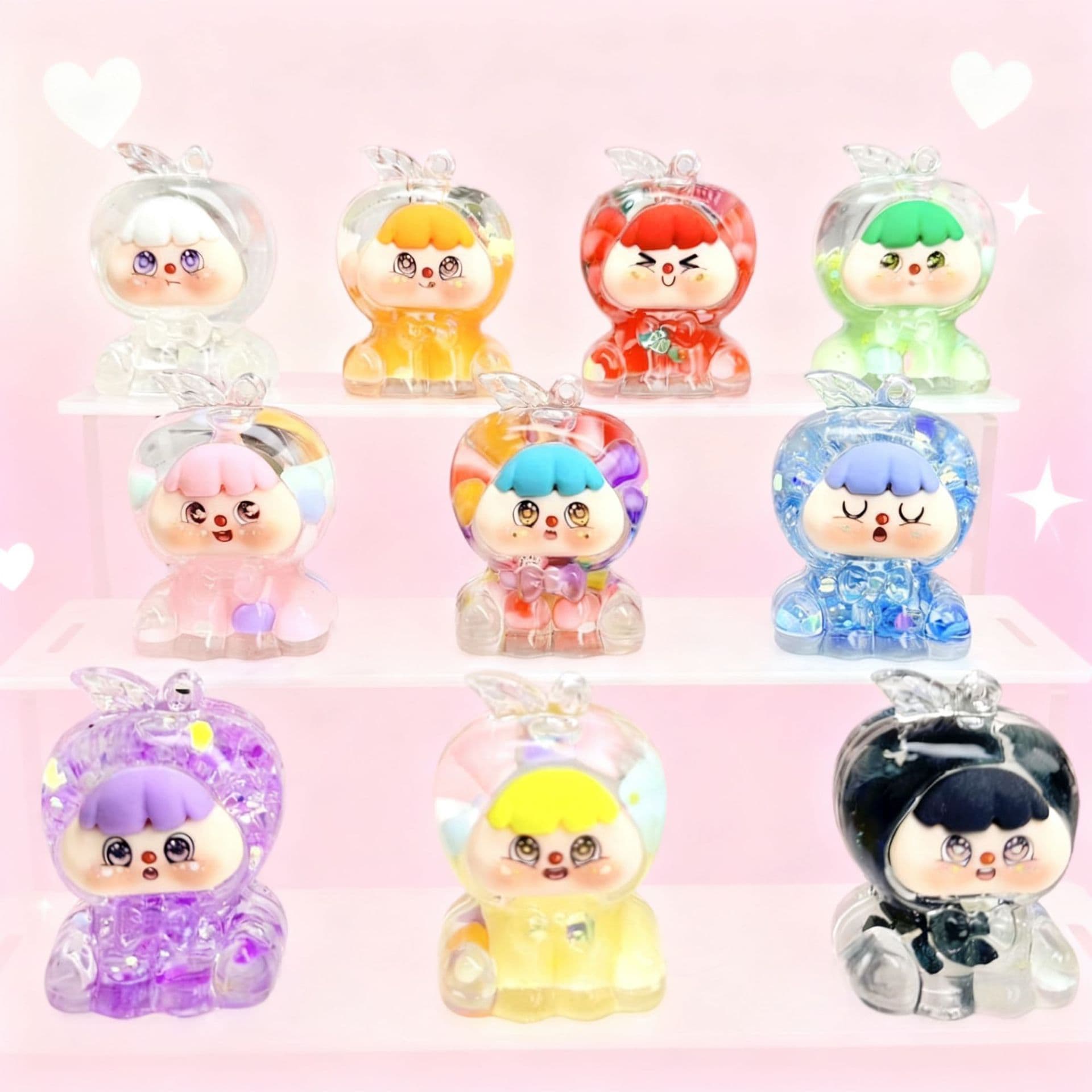 New TikTok Fruit Baby Apple Lava Ornament with Oil-Filled Milk Beans and Glittering Details - Desktop Ornament - Blind Bag Wholesale