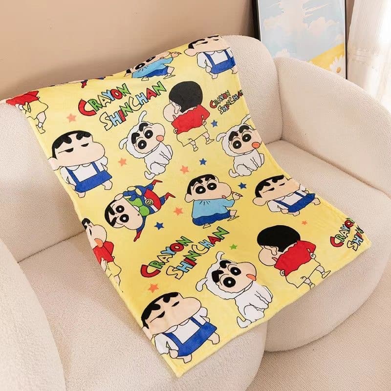 Crayon Shin-chan (Yellow) Flannel Fleece Blanket Anime Cartoon 2D Small Blanket Office Air Conditioning Cover Blanket