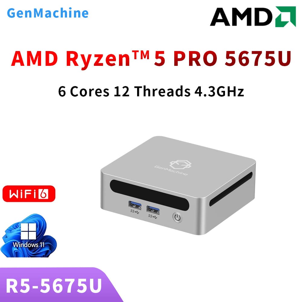 GenMachine Computer Small Host Ryzen R5-PRO-5675U Metal Gaming 8K Business Office Foreign Trade