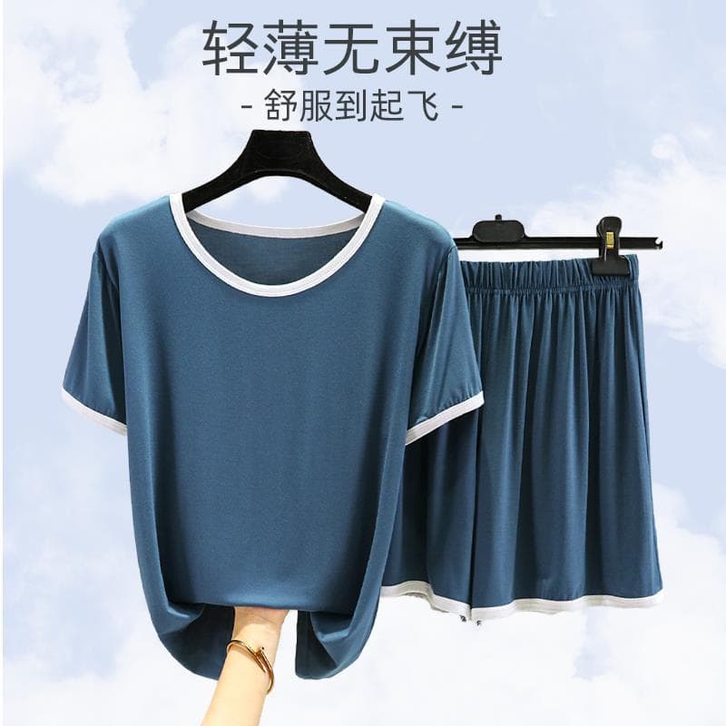 Summer Short Sleeve Pajama Set Loose Modal Round Neck Homewear Women Thin Outwear Vacation Beachwear