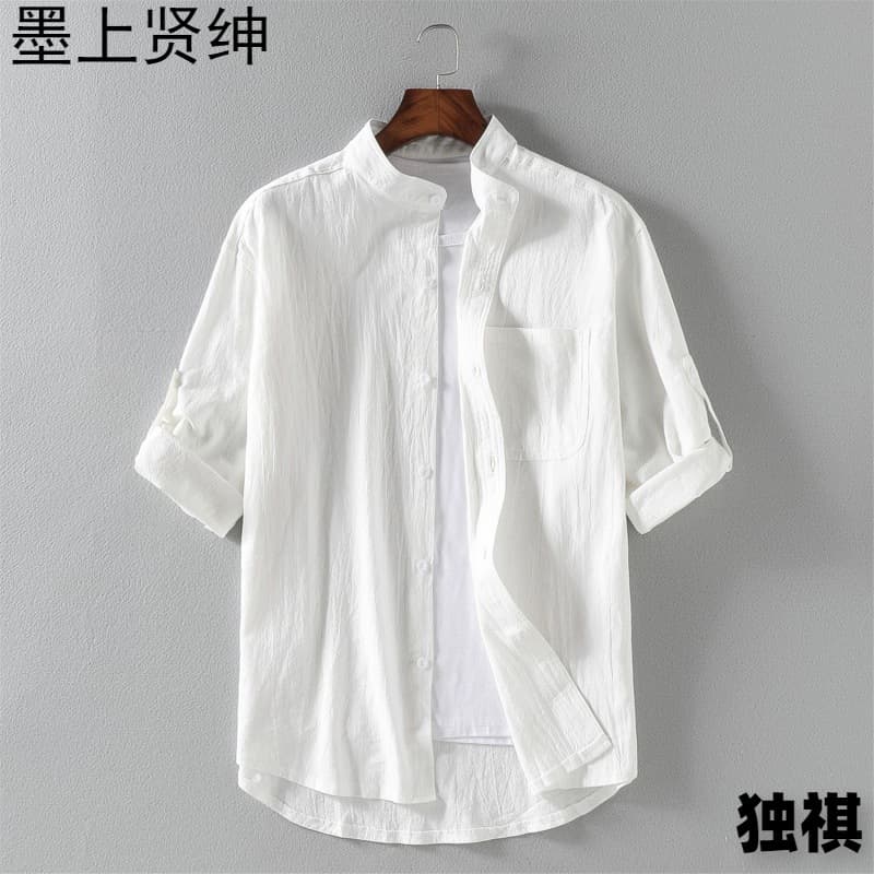 Loose Fit Linen Shirt Men's Summer Casual Loose Sleeveless Stand Collar Five Button Cotton Linen Blend Comfortable Big Size