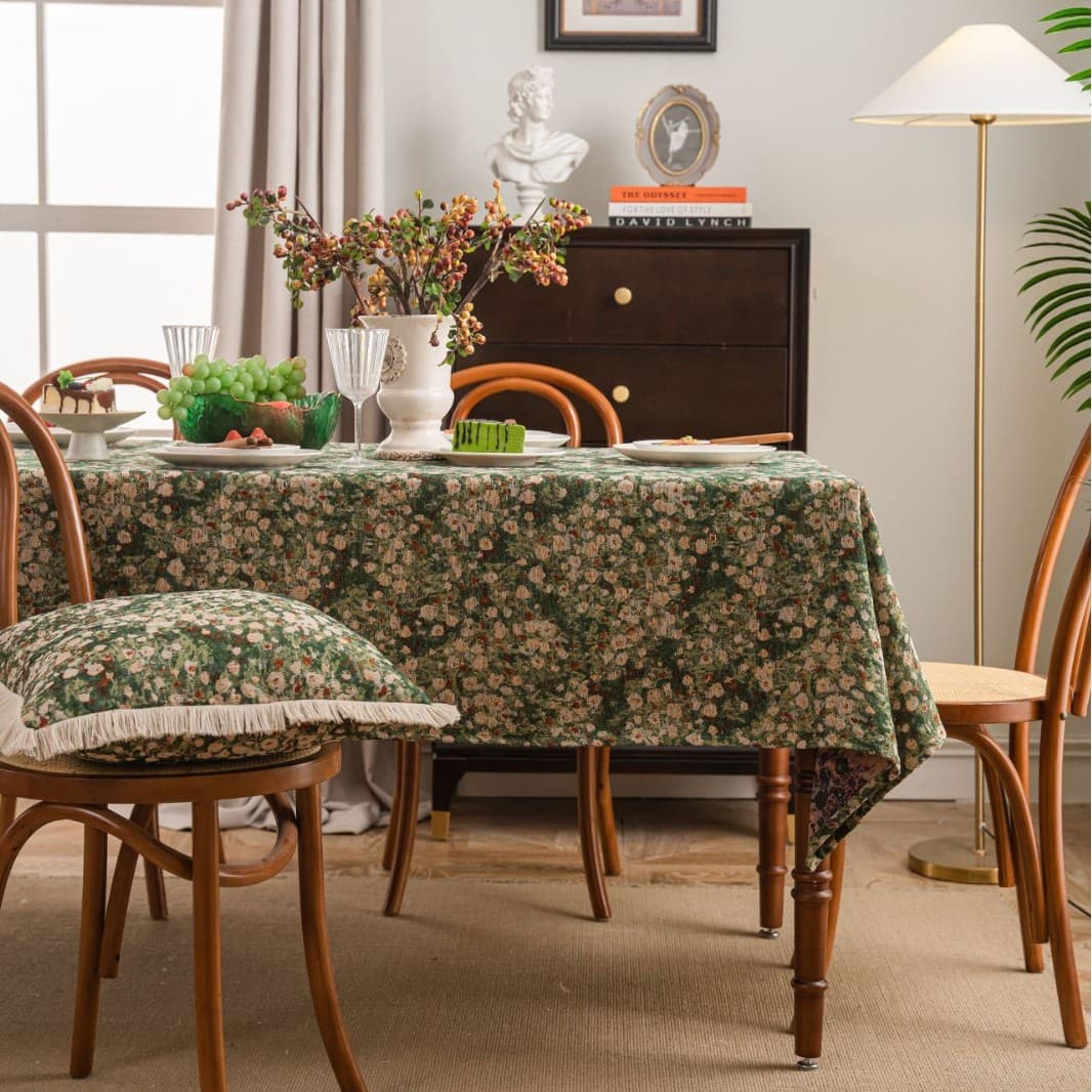 Yimanqi Yun New Chinese Retro Tablecloth Hand-painted Jacquard Flowers Thickened Dining Table Coffee Table Cover Cloth Table Mat Tablecloth