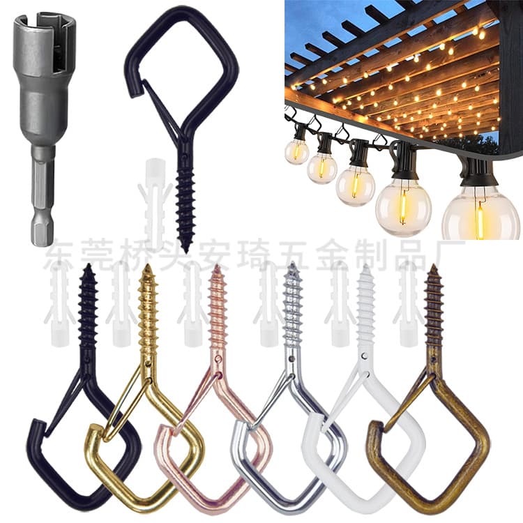 M4 cross-border new product, diamond-shaped hooks, corner hooks with screws, Q-shaped hooks, 2.2-inch square anti-slip springs