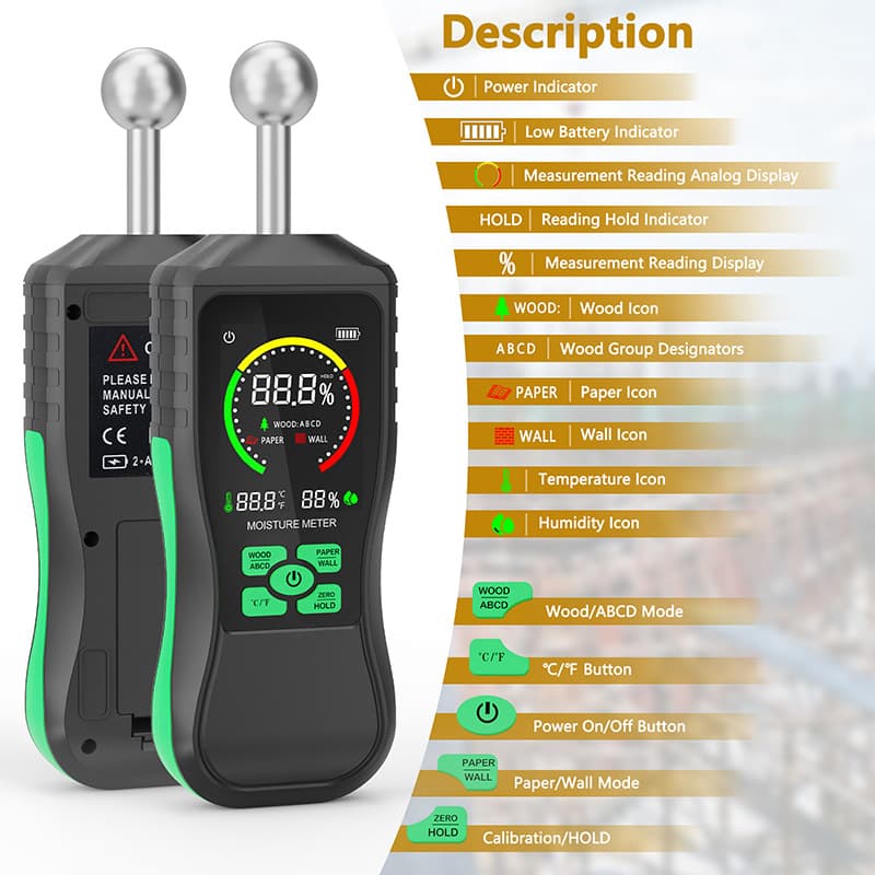 Spherical Non-Destructive Wood Moisture Meter, Timber Moisture Tester, Building Material Moisture Gauge, Wall Humidity Meter
