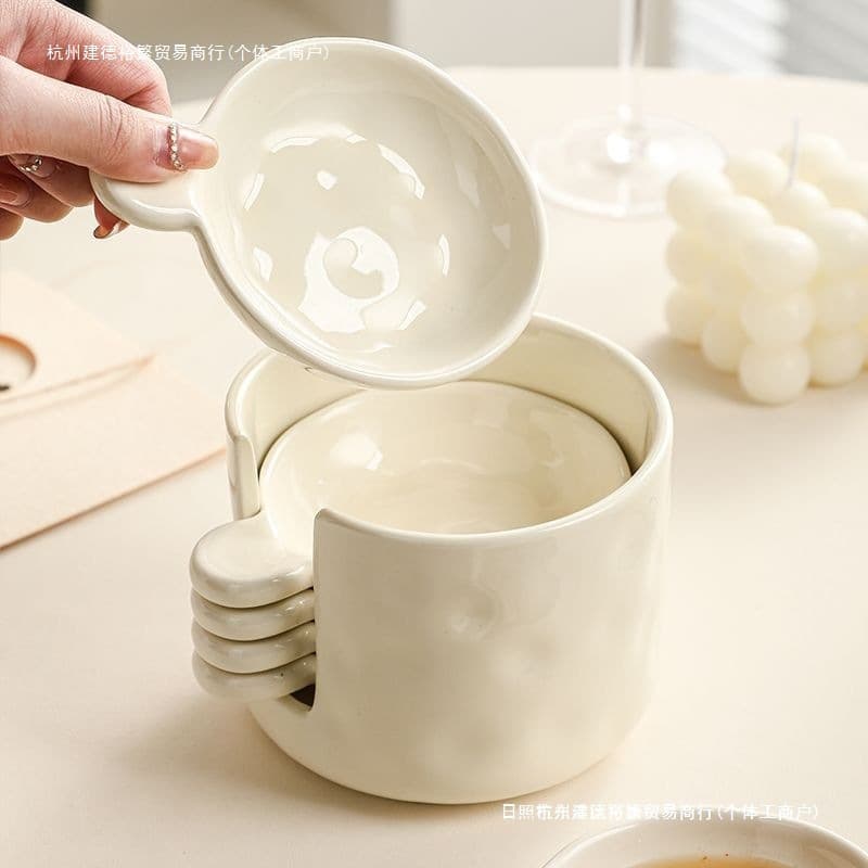 Cream-flavored dish with storage set can hold chopsticks, thickened high-temperature resistant ceramic sauce dish, creative dipping sauce dish