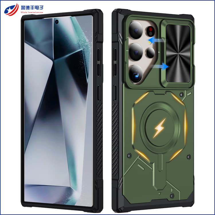 In Stock New Mecha Magnetic Phone Case for Samsung S24 Ultra, Strong Magnetic Push Window, Wireless Charging CASE