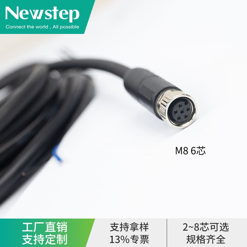Manufacturer customized M8 6-core aviation plug, overmolded head elbow PVC PUR waterproof wire connector plug