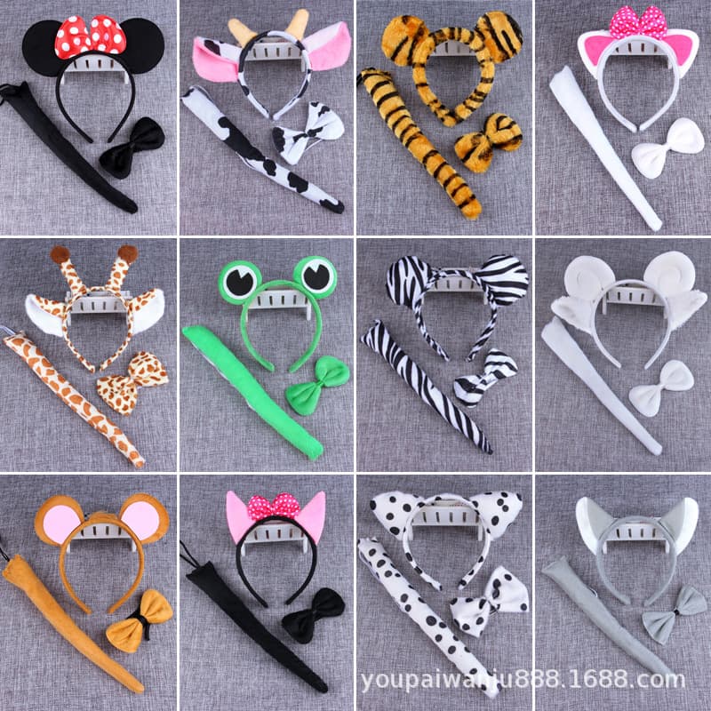 Kids Animal Hair Accessories Chicken Rabbit Headband Bunny Frog Tiger Cat Giraffe Mickey Minnie Cow 3-Piece Set