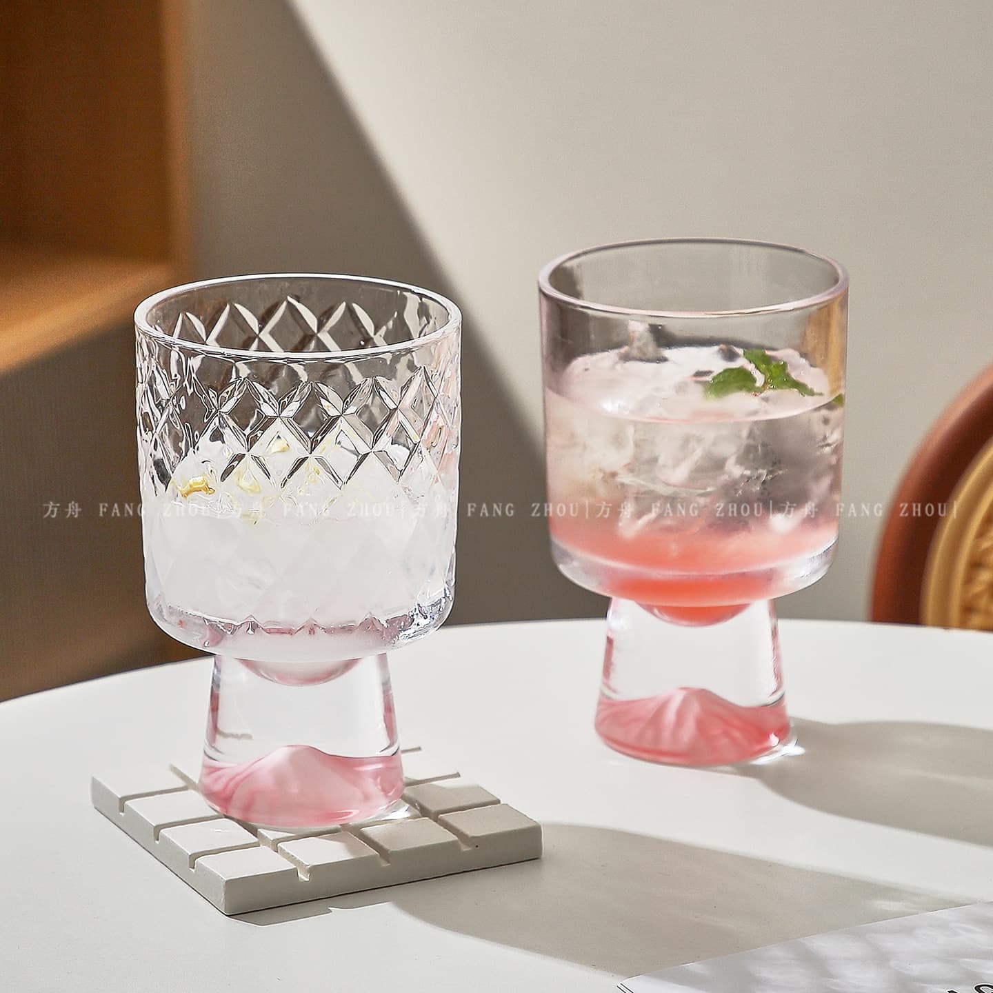High-end Glass Cup Water Cup Unique Creative Stemmed Drink Cup Mountain Coffee Juice Cup Cocktail Glass