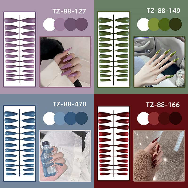 [Strip] Artistic Pointed Toe Nail Tips Glossy Finished Press On Nails Fake Nails Wearable Nail Art Tools