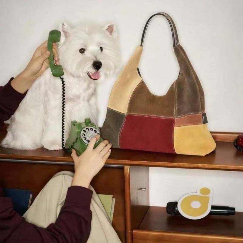 2026 Casual Fashion Warm Brown Color Block Tote Bag Women's New Winter Retro Commuting Shoulder Bag Crossbody Bag