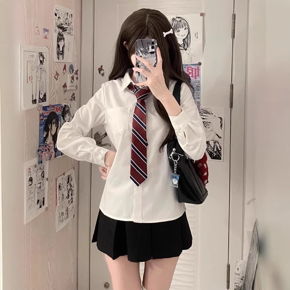 JK Shirt Long and Short Sleeve Basic Versatile Shirt College Wind Elegant Commute Top Women